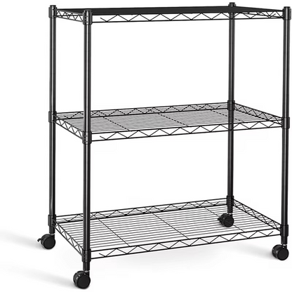 Sturdy 3-Tier Metal Shelving Unit with Locking Casters - Hehif