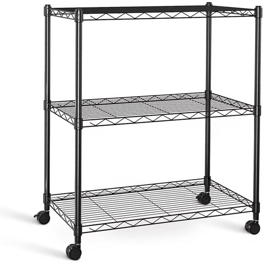 Sturdy 3-Tier Metal Shelving Unit with Locking Casters - Hehif