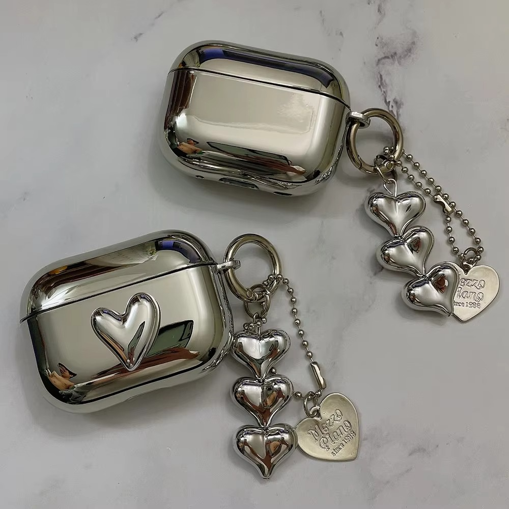 Shiny Silver AirPods Cover with Mirror Finish Keychain