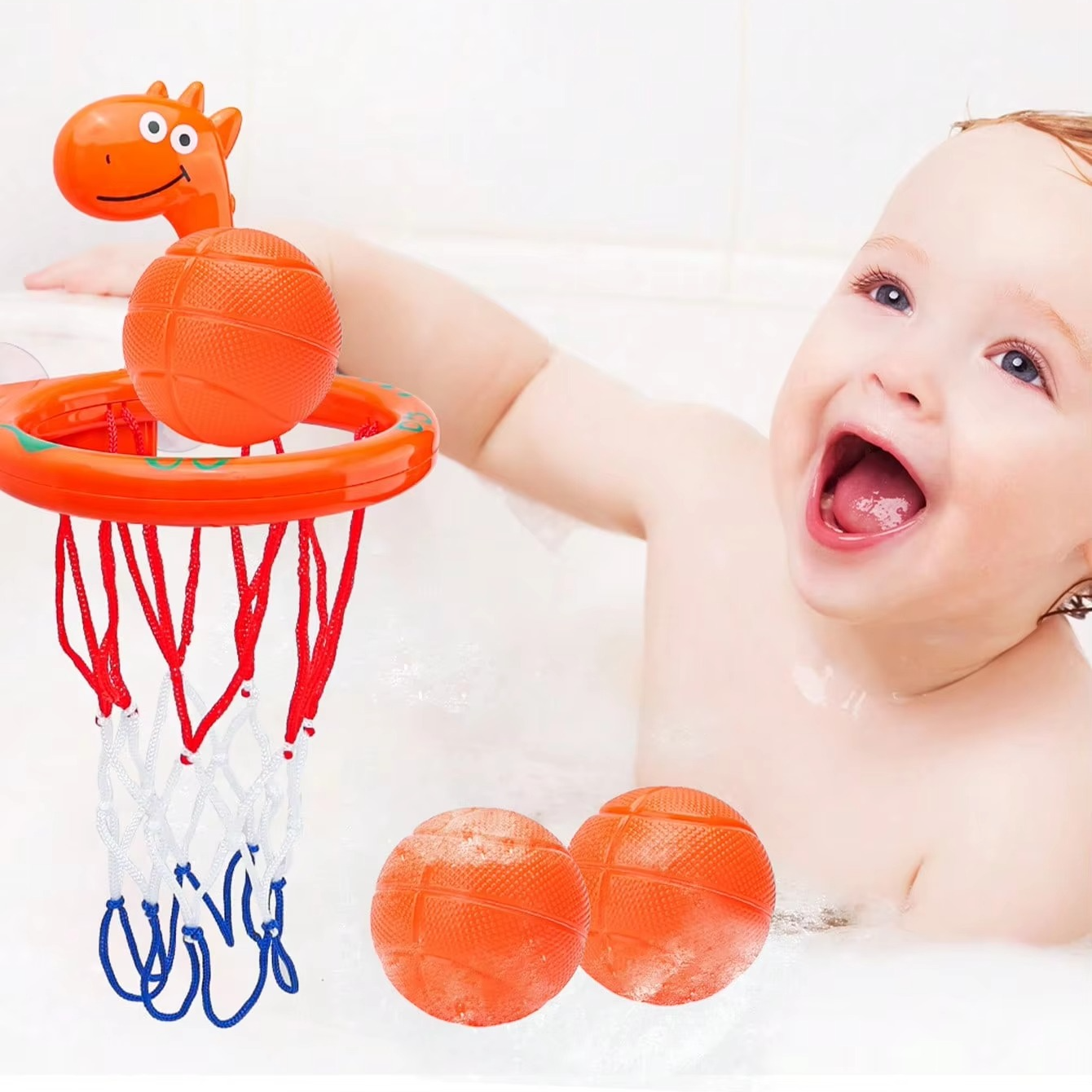 Fun Kids Bath Toy Basketball Set with 3 Balls