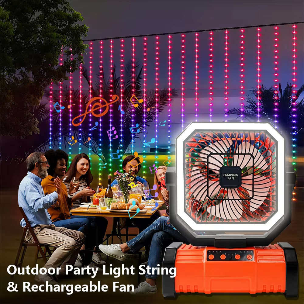 Portable Outdoor Fan with LED Light and Long Battery Life