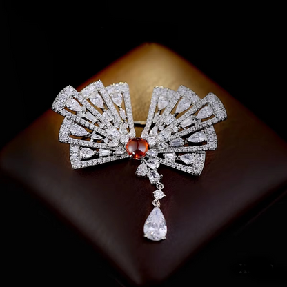 Colorful Crystal Drop Bow Pin for Ladies