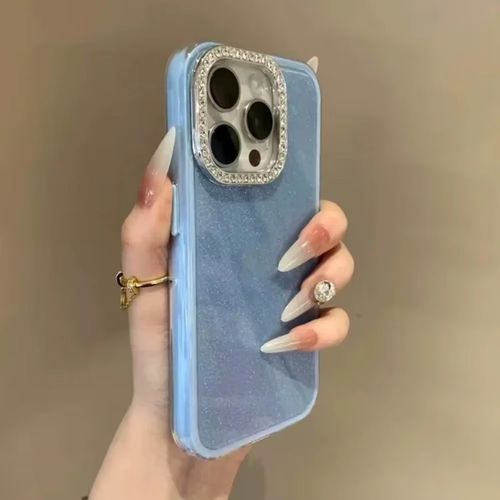 Sparkly Glitter Phone Case with Diamond Camera Cover