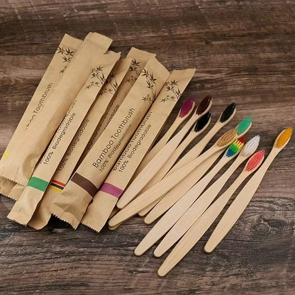 Natural Bamboo Toothbrushes 10 Pack Soft Bristle - Hehif