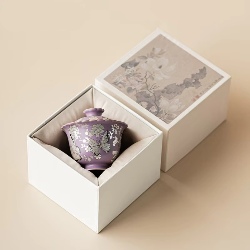 Colorful Ceramic Butterfly Tea Infuser Bowl with Lid