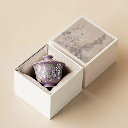 Colorful Ceramic Butterfly Tea Infuser Bowl with Lid