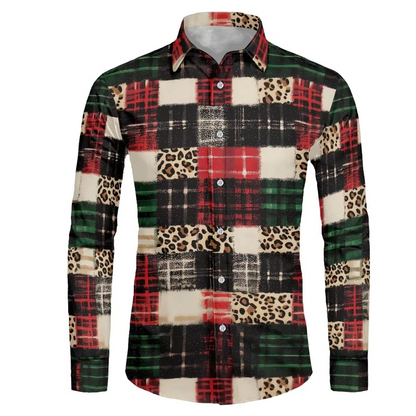 Mens Festive Holiday Long Sleeve Button Down Shirt