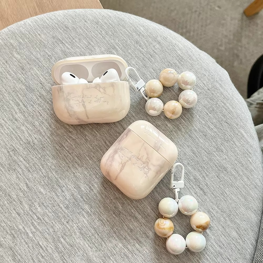 Luxury Marble AirPods Case with Metal Clip and Pearl Detail