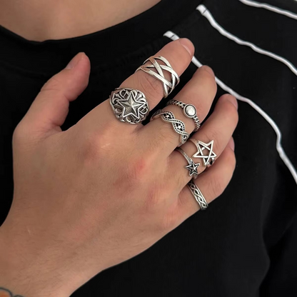Edgy 7 Piece Mens Rockstar Ring Set