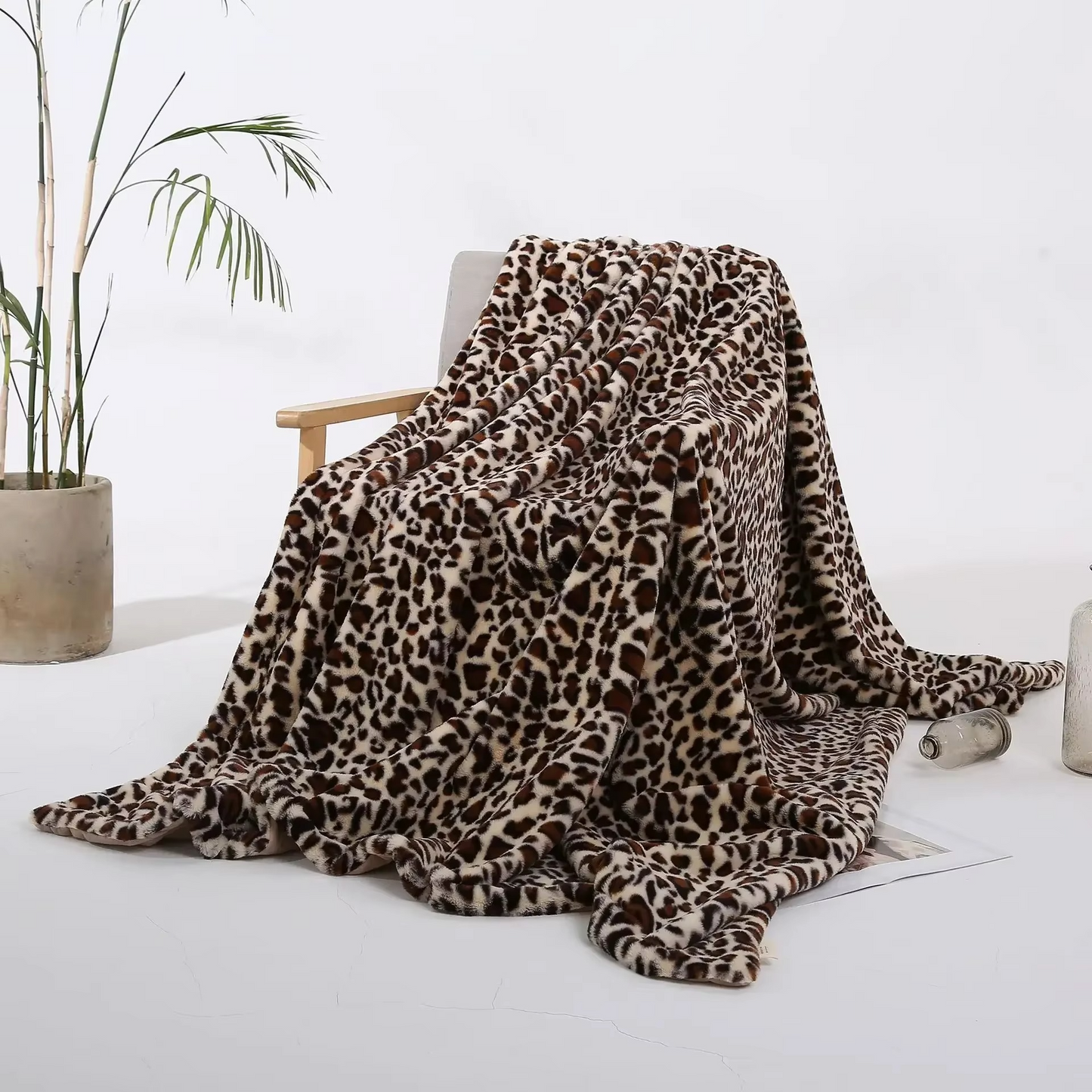 Faux Fur Leopard Pattern Plush Throw Blanket