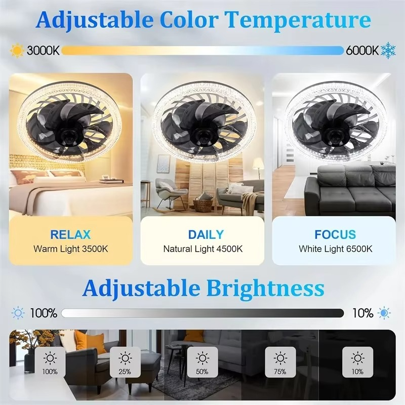 Smart Remote Control Ceiling Fan with Dimmable Light