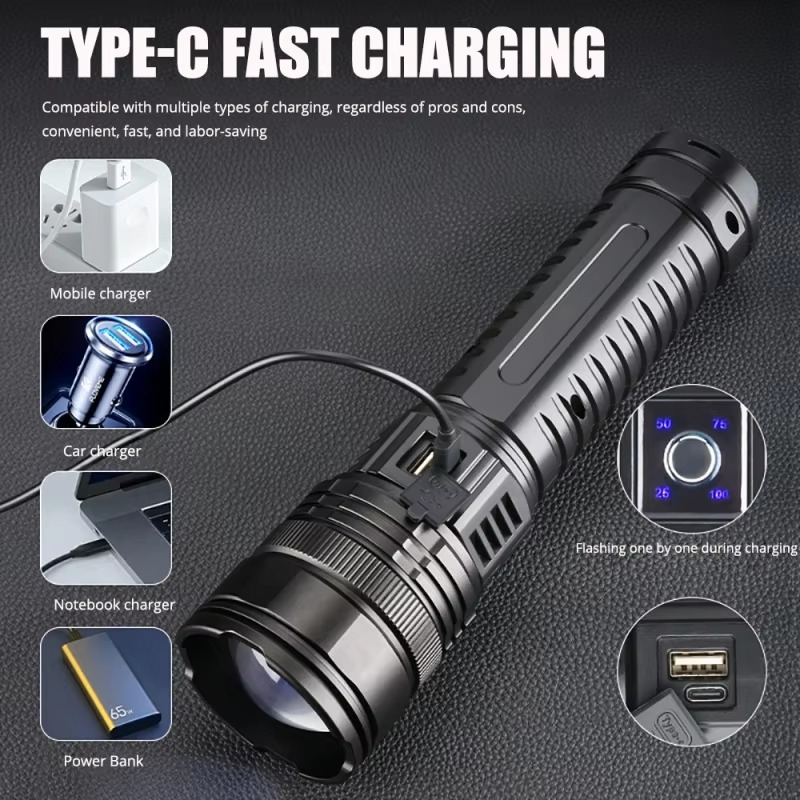 High Power Rechargeable LED Torch 10000 Lumens
