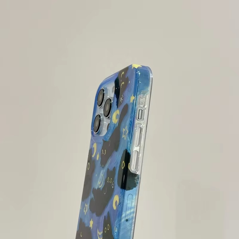 Fun Cat Phone Case with Glittery Night Sky Design