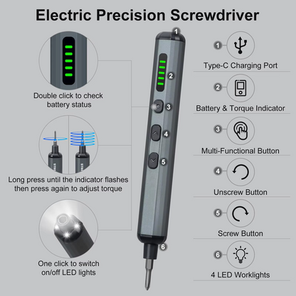Compact Cordless Screwdriver Kit with 64 Bits and LED Light