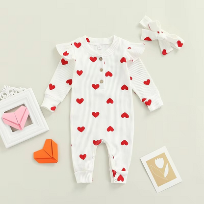 Adorable Infant Girls Heart Print Jumpsuit Set