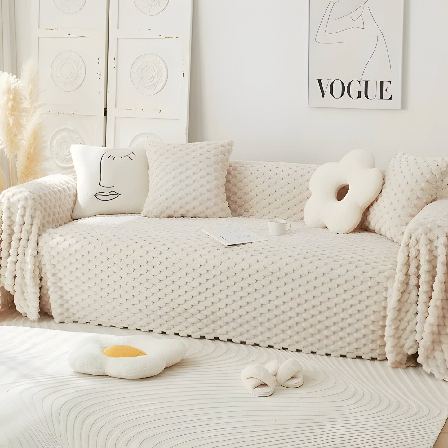 Soft Chenille Couch Slipcover, Stain Resistant Throw Blanket