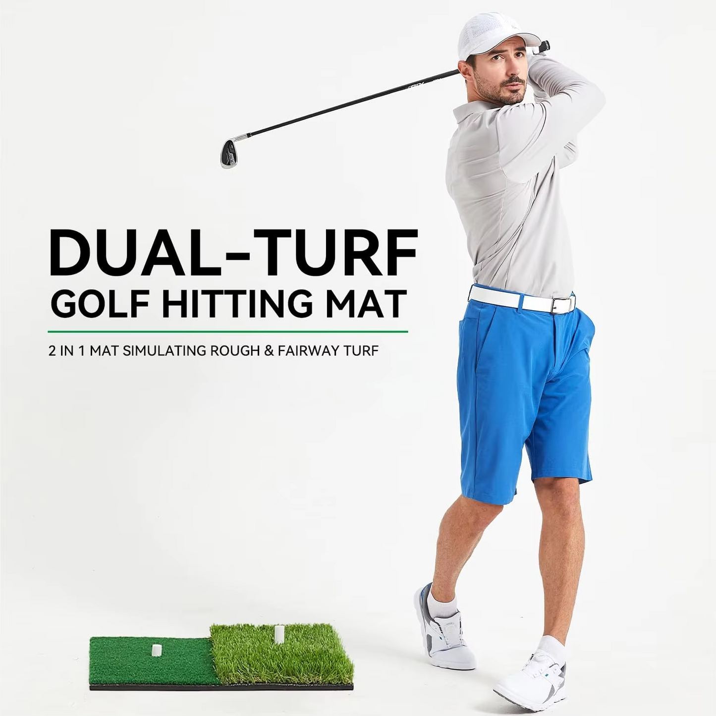 Compact Golf Practice Mat with Ball Tee for Home Use