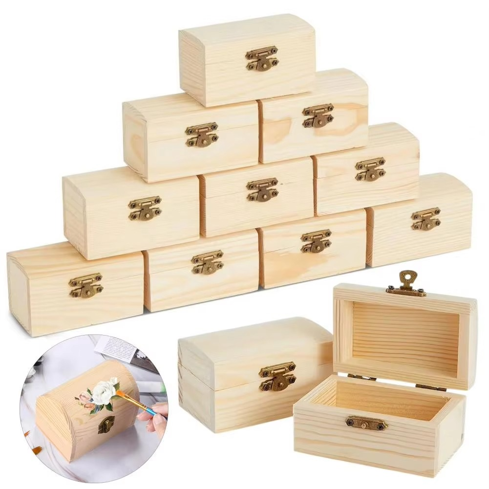 Rustic Wooden Storage Trunk with Lock and Hinged Top - Hehif