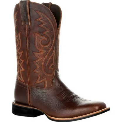Rugged Genuine Leather Cowboy Boots - Black Brown - Hehif