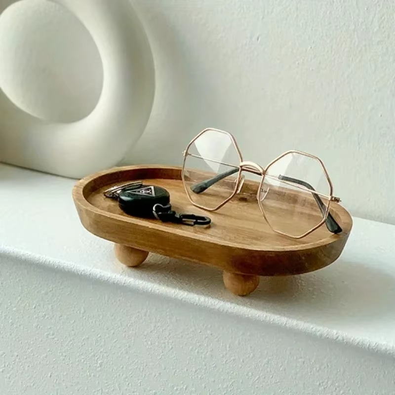 Natural Wooden Tray for Essential Oils and Home Storage