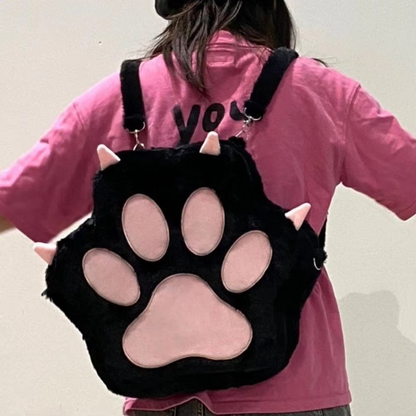 Cute Kitty Faux Fur Backpack Handbag for Women - Hehif