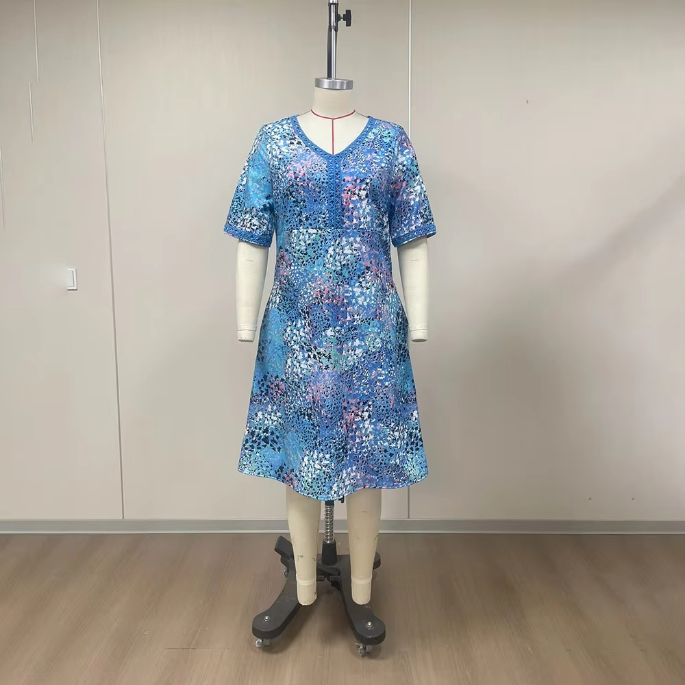 Trendy Animal Print Long Dress - V Neck & Capsule Sleeve