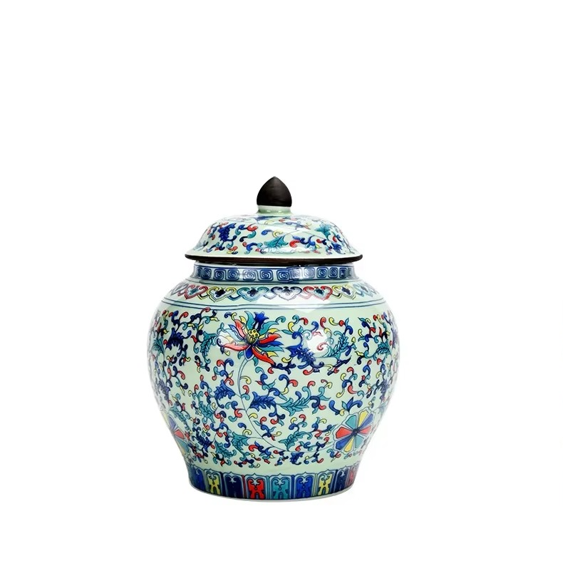 Ceramic White Blue Tea Canister Jar - Hehif