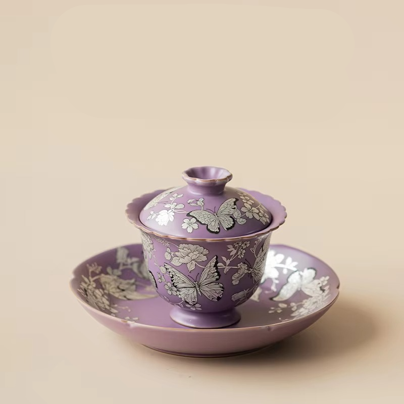 Colorful Ceramic Butterfly Tea Infuser Bowl with Lid