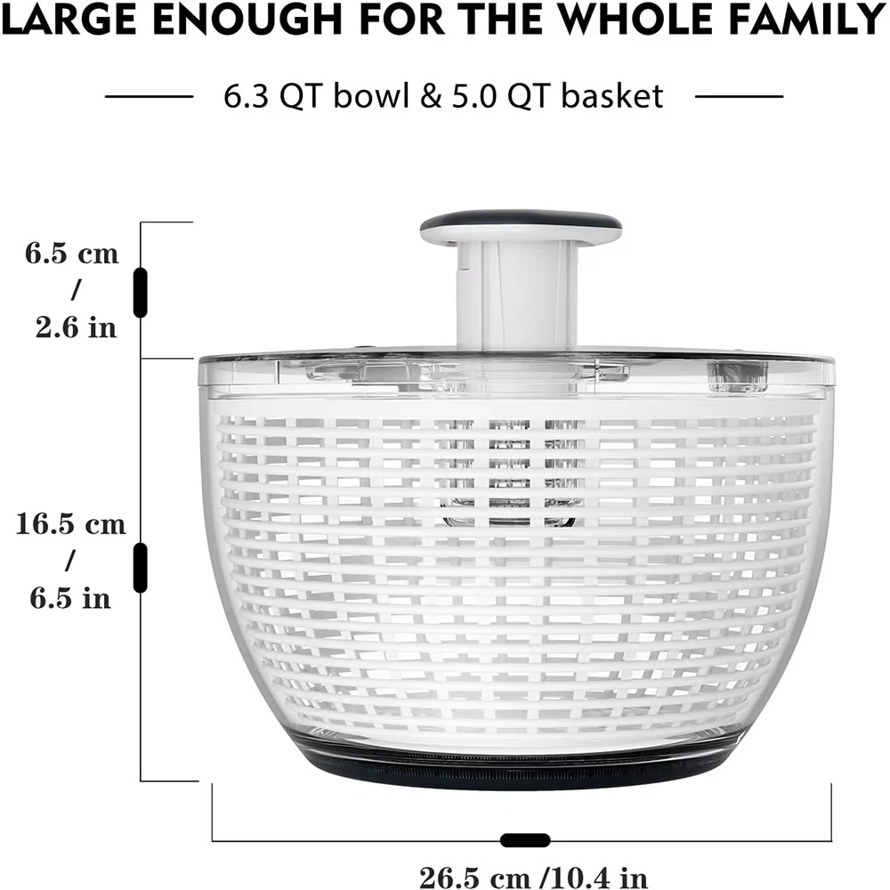Large Capacity Easy Spin Salad Dryer with One Touch Lid