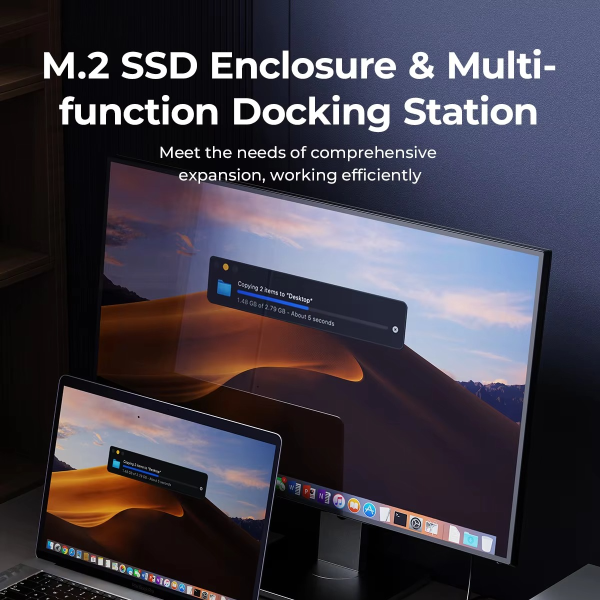Compact USB-C Laptop Dock with Built-in Storage Hub