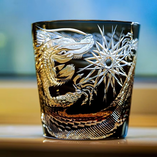 Luxury Cut Crystal Scotch Whisky Glass with Dragon Design - Hehif