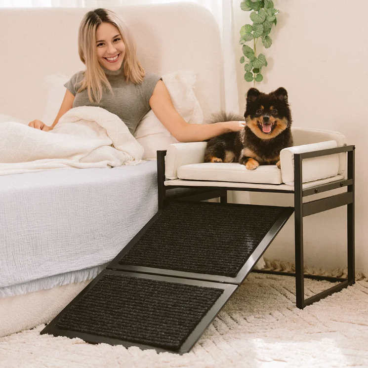 Sturdy Wooden Pet Stair with Easy Step Ramp