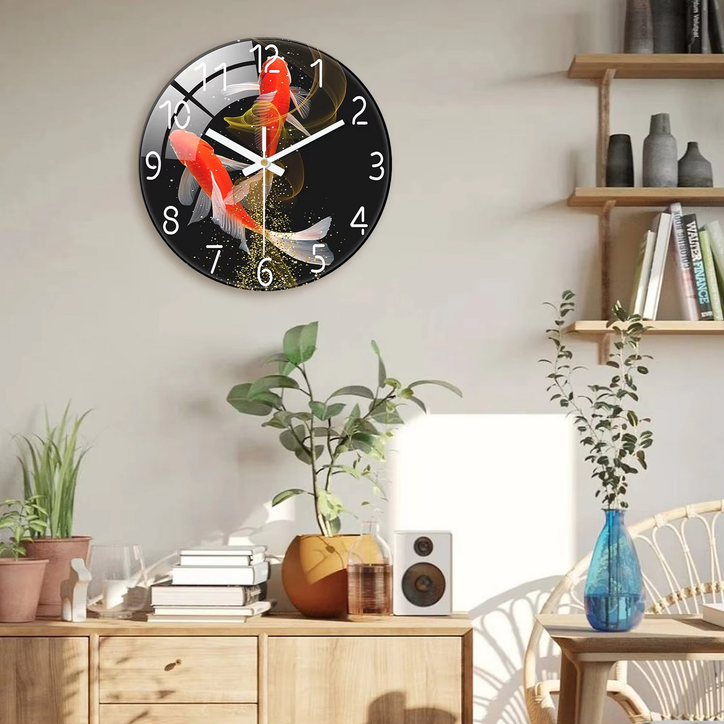 Large Round 12 Inch Black Wall Clock for Living Room