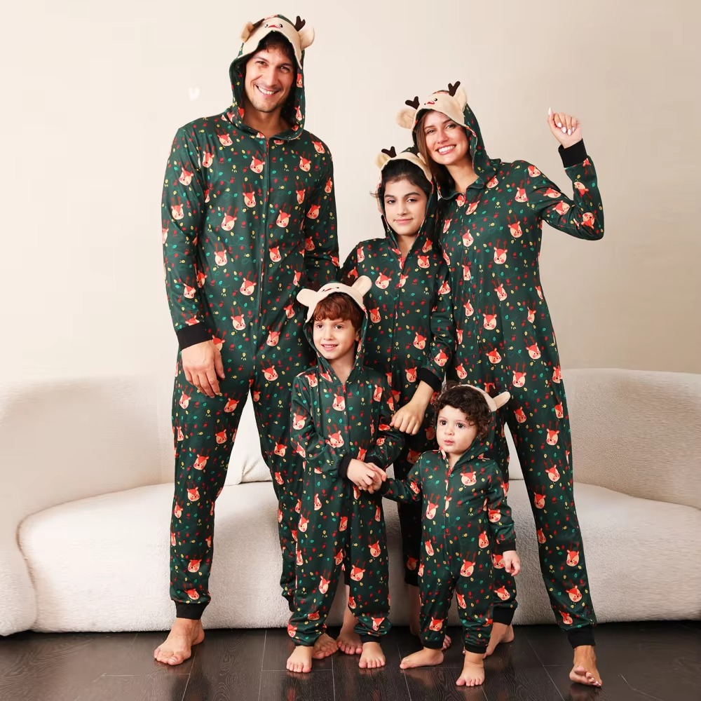 Fun Family Holiday Pajama Set Cozy Christmas Jumpsuits - Hehif