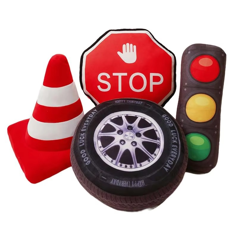 Comfy Road Sign Throw Pillow – Colorful Traffic Cushion - Hehif