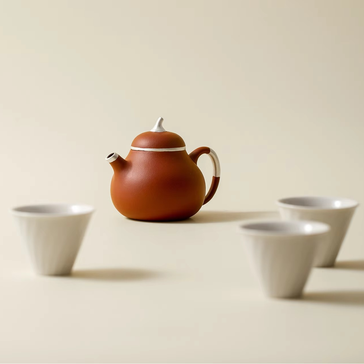 Artisanal Lavender Ceramic Teapot with Cups