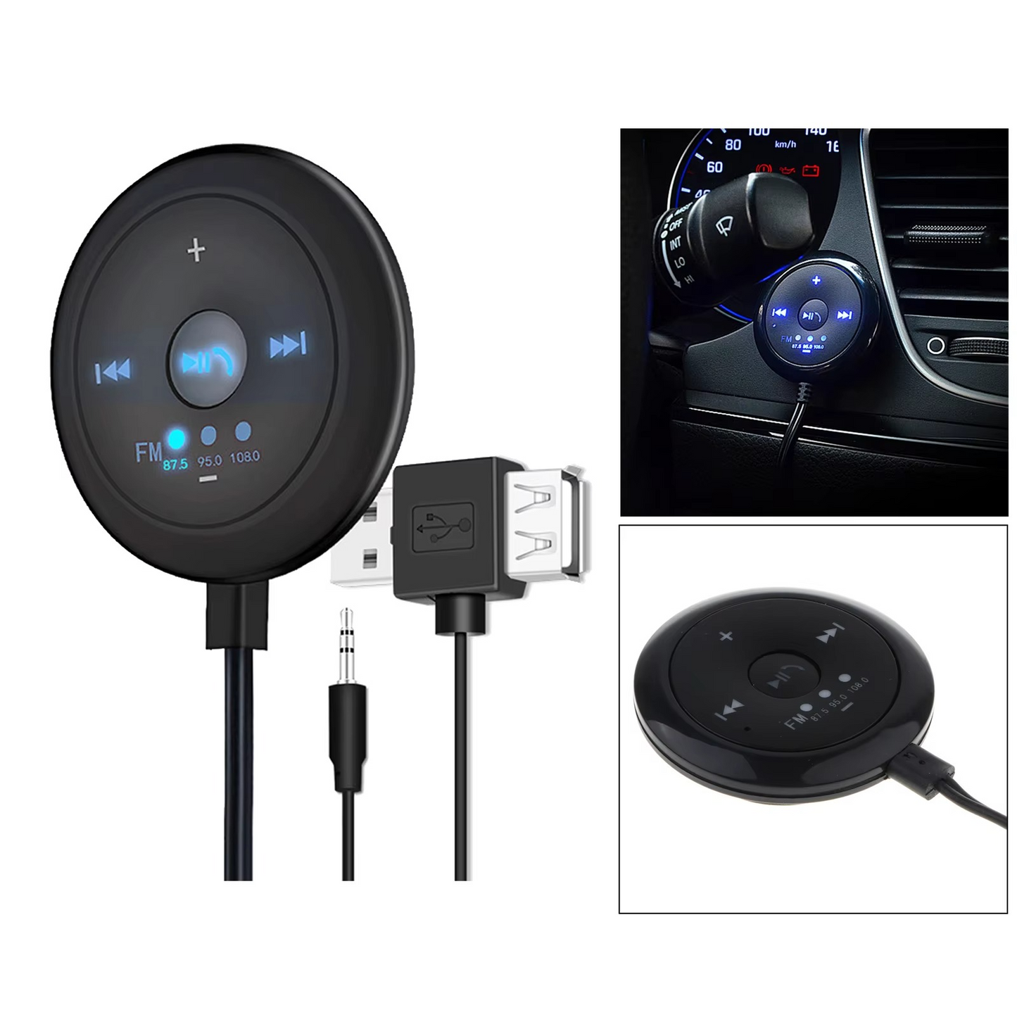 Wireless Car Audio Adapter with Bluetooth and AUX Input