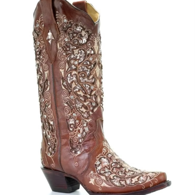 Glittery Vintage Pointy Toe Ankle Boots with Block Heel