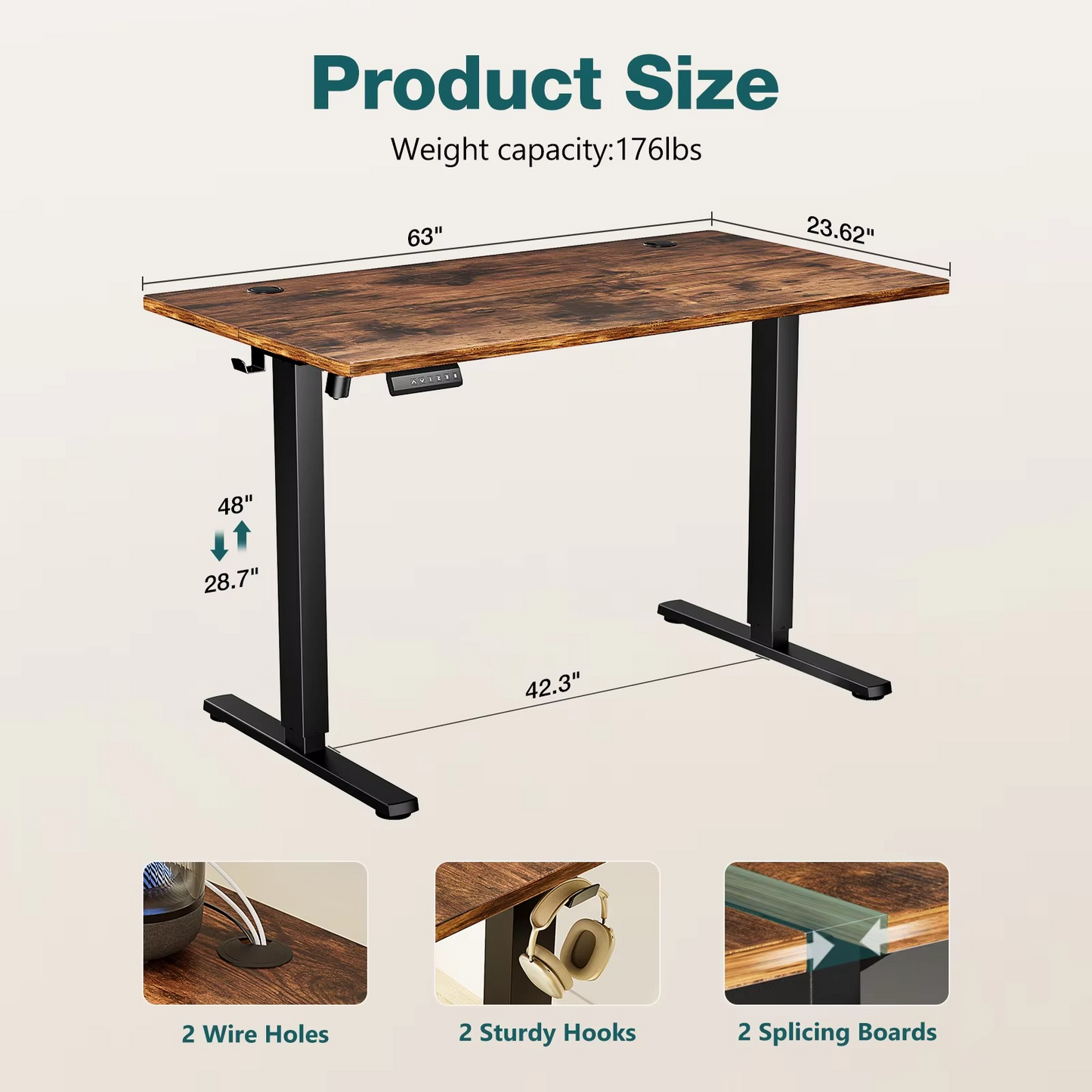 Space Saving Motorized Stand Up Desk 63x24