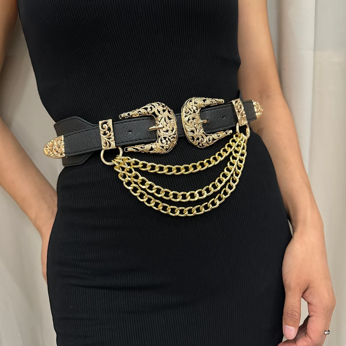 Elegant Adjustable Waist Belt for Women with Metallic Tassel - Hehif
