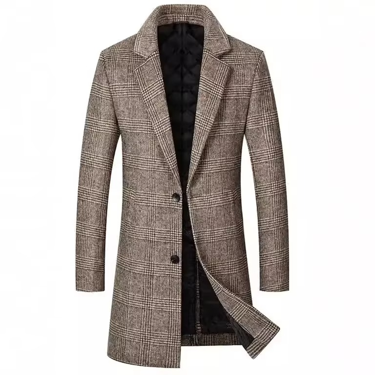Warm Plaid Woolen Overcoat for Men, Slim Fit Waterproof Jacket - Hehif