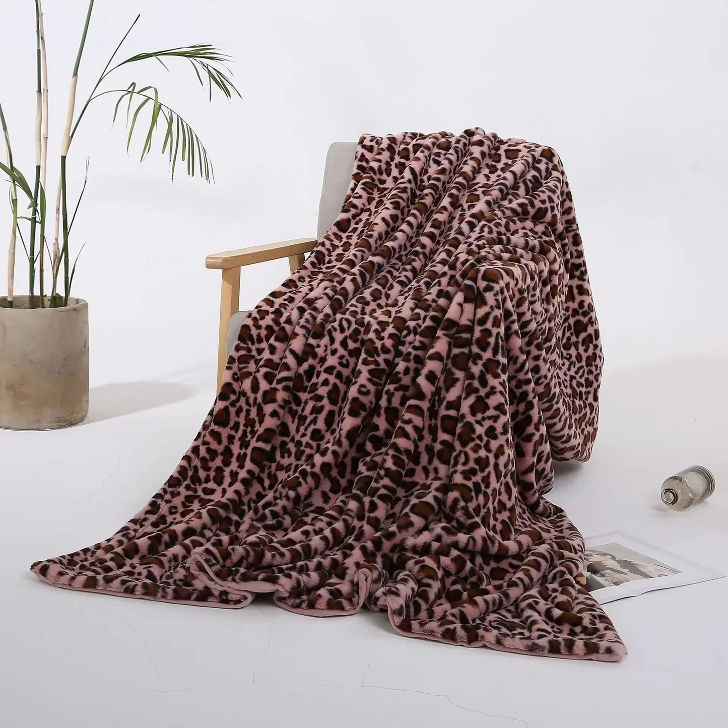 Faux Fur Leopard Pattern Plush Throw Blanket