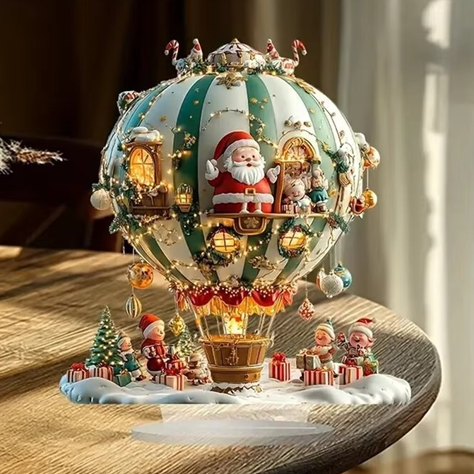 Colorful Holiday Desk Figurine With Rotating Snowman Scene