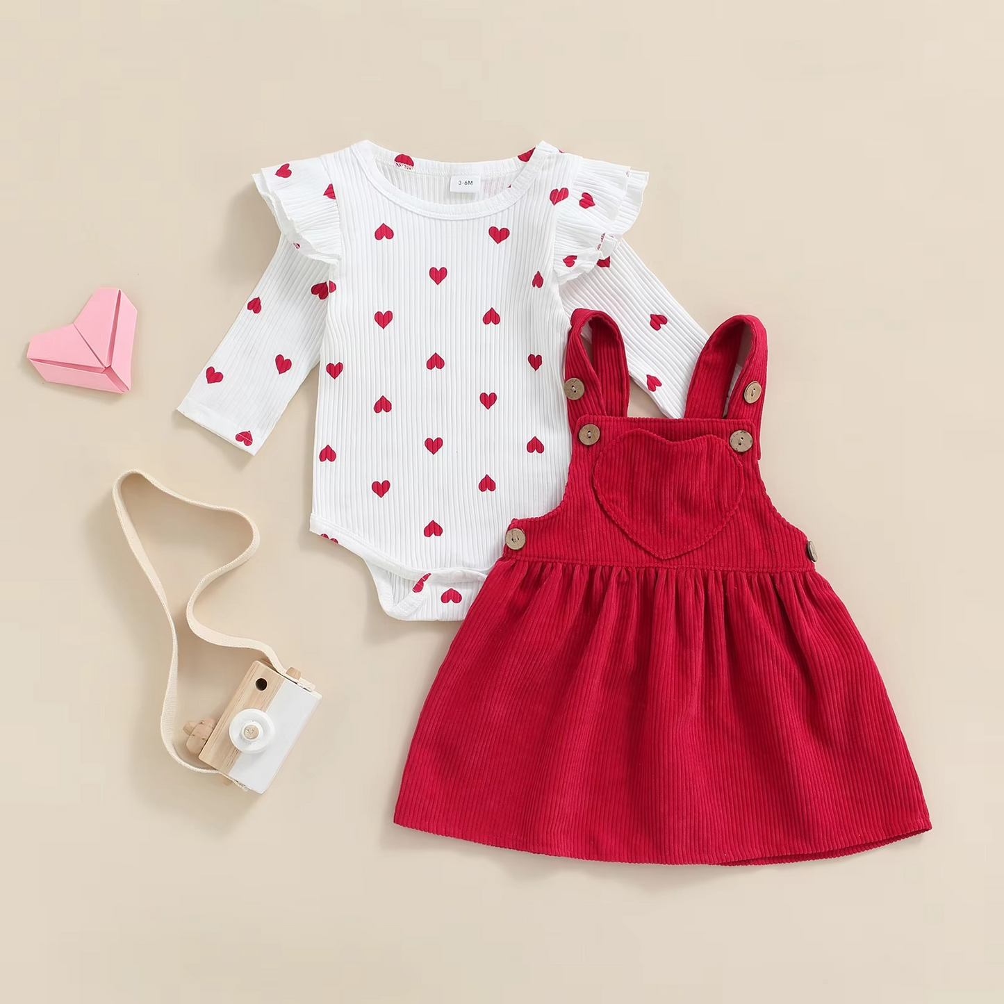 Adorable Heart Pattern Baby Skirt and Romper Set
