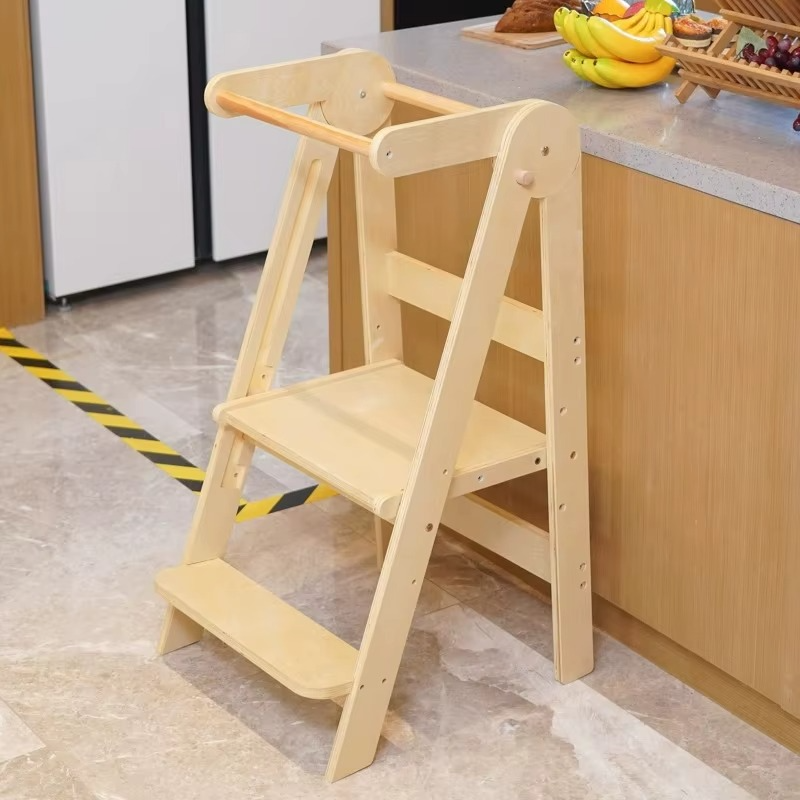 Portable Folding Step Stool for Kids Wooden Kitchen Helper