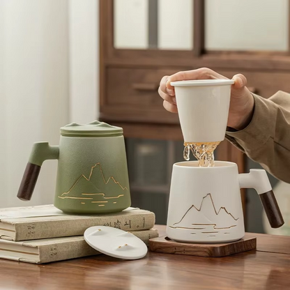 Big Ceramic Tea Mug with Strainer and Lid
