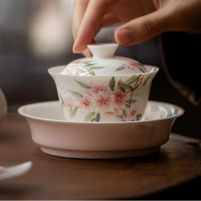 Colorful Floral Ceramic Tea Tray and Coaster Set