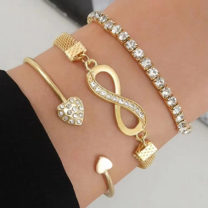 Sparkling Crystal Heart and Love Bracelet Set for Women
