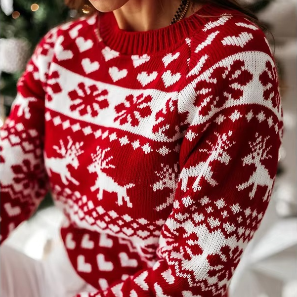 Warm Festive Snowflake Knit Sweater for Women