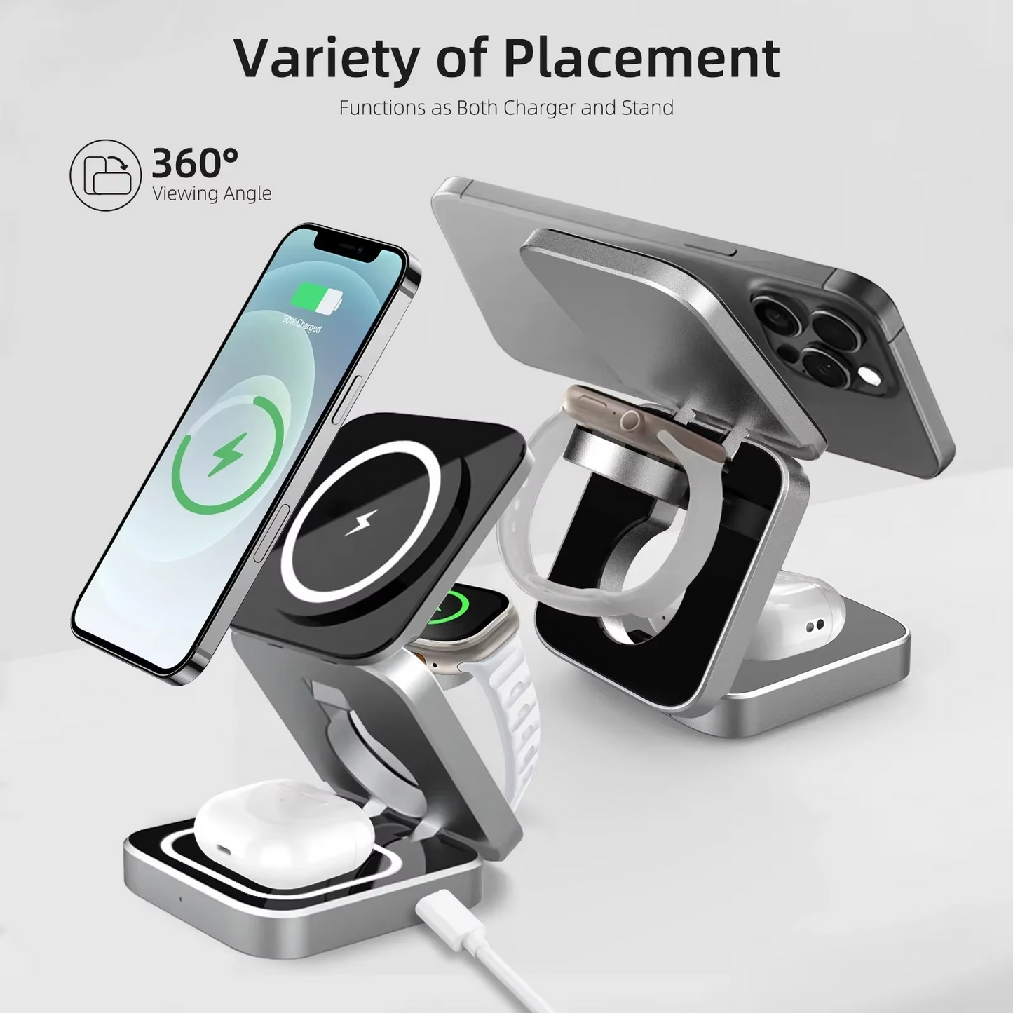 Compact 3-in-1 Wireless Charging Pad for Phone & Earbuds